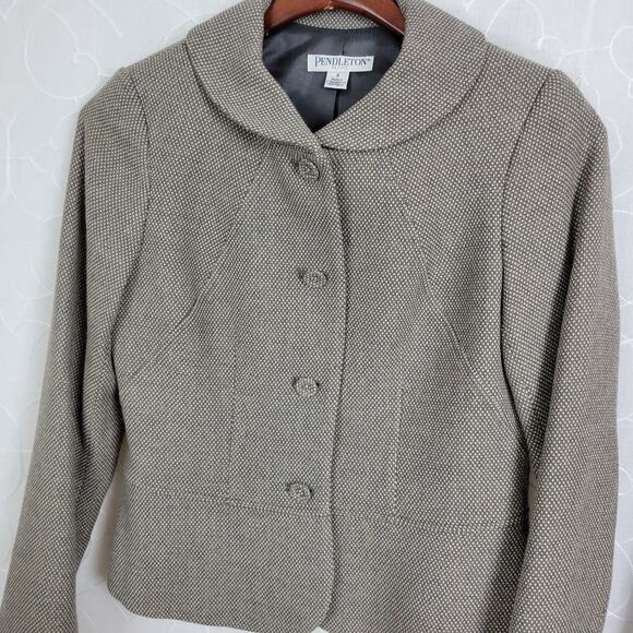 Pendleton Womens Skirt Suits 4P/2P Gray Knit Business Round Collar A-Line Button - Picture 2 of 9